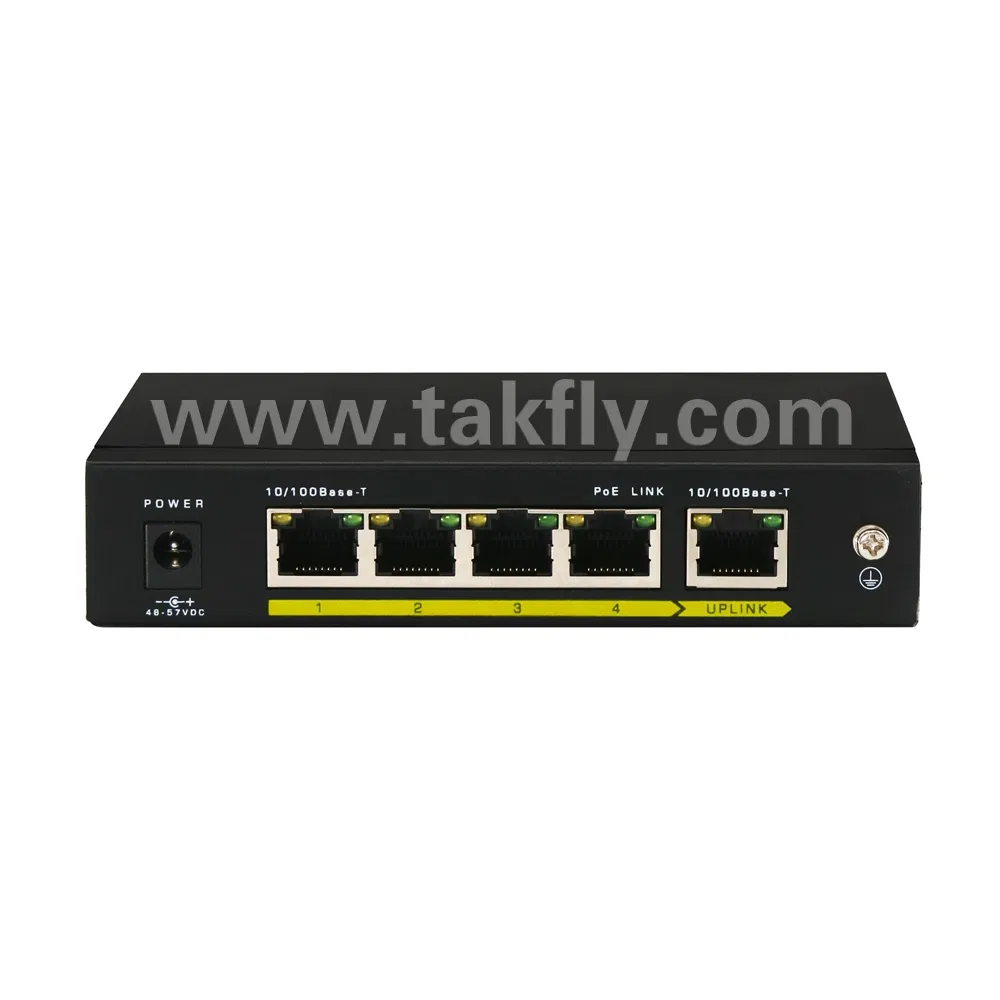 10/100Mbps 4+1 Port 65W Fiber Optic Poe Switch