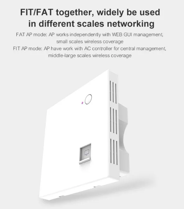 11AC 1200Mbps Wall WiFi Access Point with Qualcomm Chipset for Hotel/School/Home, Dual Band