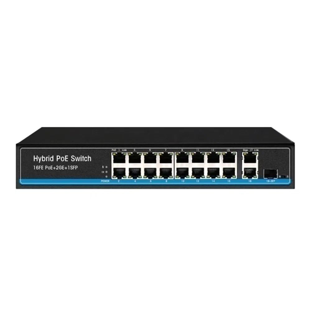 16 Port 10/100Mbps Poe Ethernet Switch with 2ge RJ45+1giga SFP Uplink Ports Ts26p-16f-2g-1s