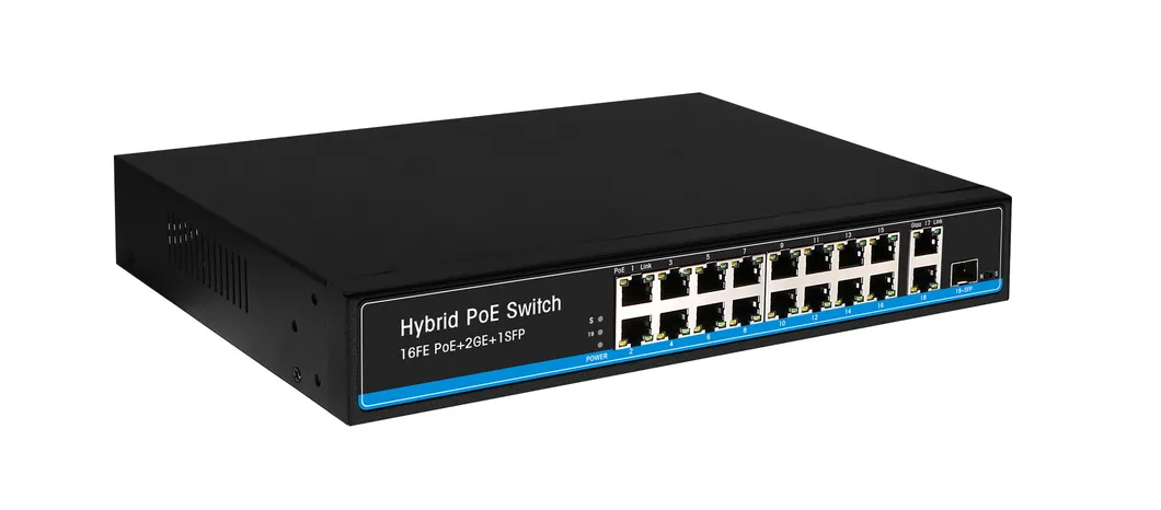 16 Port 10/100Mbps Poe Ethernet Switch with 2ge RJ45+1giga SFP Uplink Ports Ts26p-16f-2g-1s