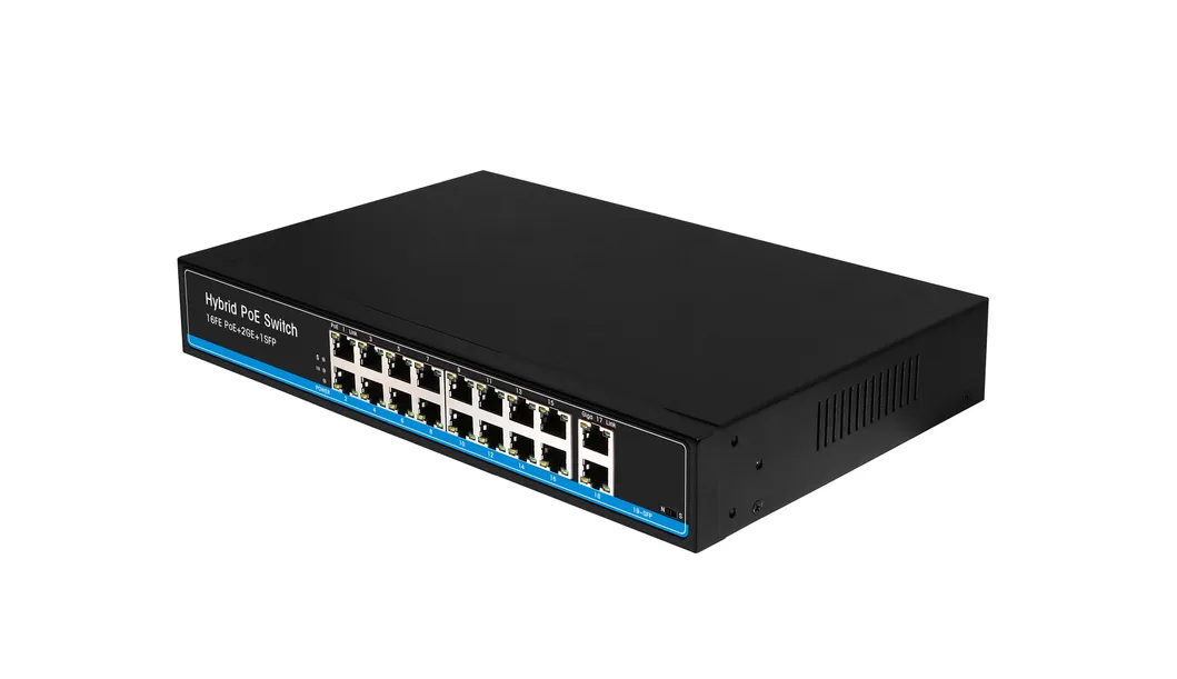 16 Port 10/100Mbps Poe Ethernet Switch with 2ge RJ45+1giga SFP Uplink Ports Ts26p-16f-2g-1s