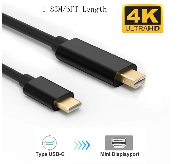 6FT USB Type C to Mini Displayport Cable USB-C to Mini Dp Male to Male Adapter 1.8m