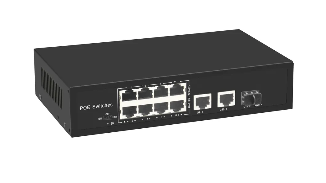 8 Ports 100m Poe Switch with 2 Ports 1000m Uplink and 1 Giga SFP Fibre Port