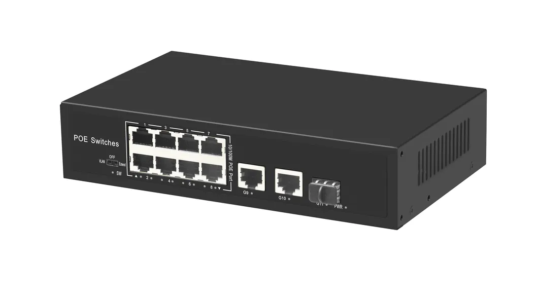 8 Ports 100m Poe Switch with 2 Ports 1000m Uplink and 1 Giga SFP Fibre Port