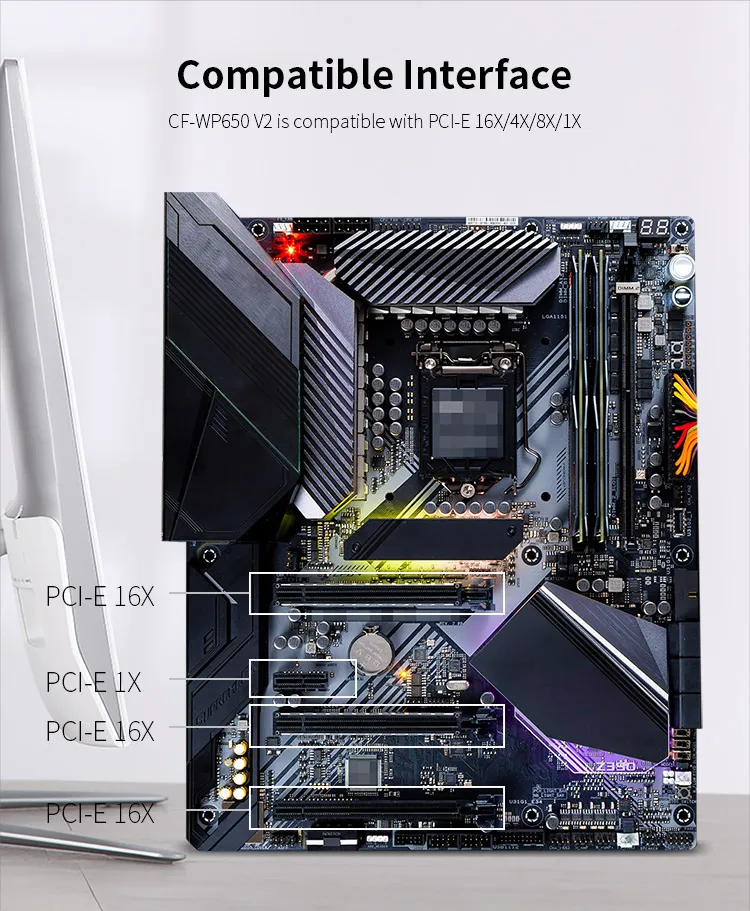 CF-Wp650 V2 Wireless Dongle Pcie WiFi Card 650Mbps AC Dual Band Ethernet Network Adapter 2*6dBi Antennas