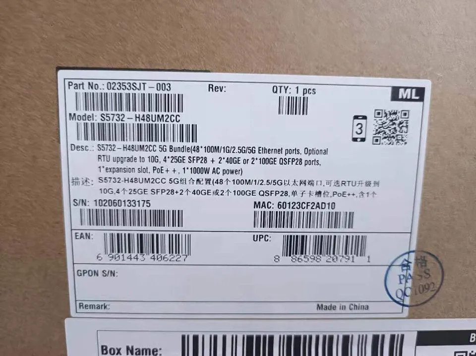 Cloudengine S5732-H48um2cc Hua -Wei 48-Hole 10 Gigabit Switch 4 X 25g Optical + 2 40g Optical Poe + Multi-Rate Switch