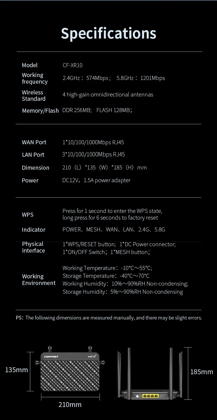 Comfast CF-Xr10 Gigabit 802.11ax Wireless Router 10/100/1000m 1800Mbps Dual-Band WiFi 6 Mesh Router