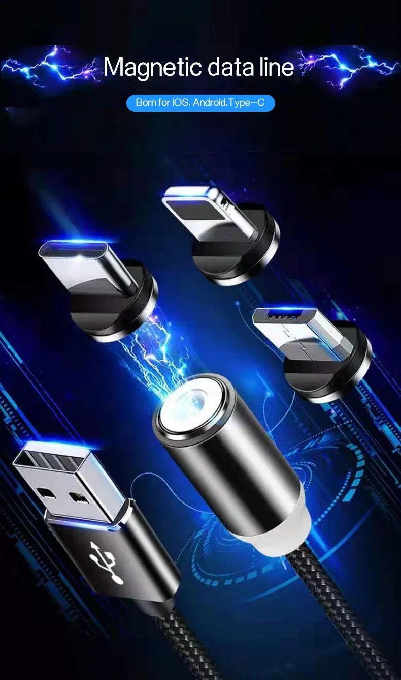 High Quality Magnetic Charging USB Cable Syncing Nylon Braided for Lightning, Micro, Type C