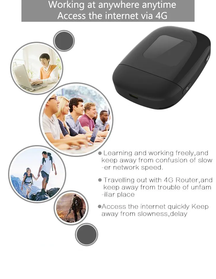Hot Sale Sunhans Small Size Pocket 3G 4G LTE Wireless Hotspot Cat12 Mifi 2.4GHz 5.8GHz Portable WiFi Router with 4000mAh Battery