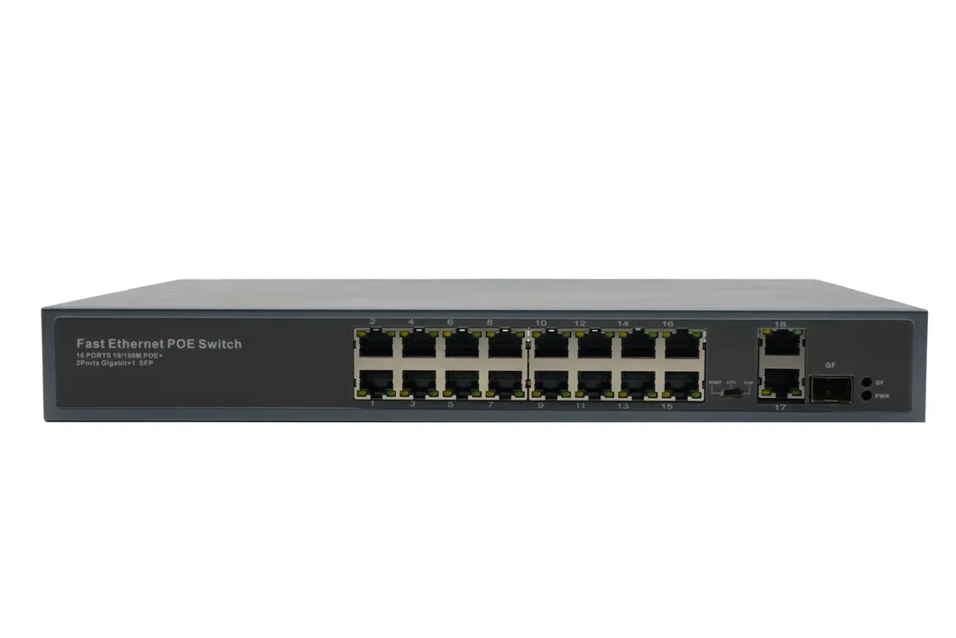 Unmanaged 100Mbps 2 RJ45 Gigabit and 1 Giga SFP Fiber 16 Ports Gigabit 10/100/1000Mbps Fast Ethernet Poe Switch