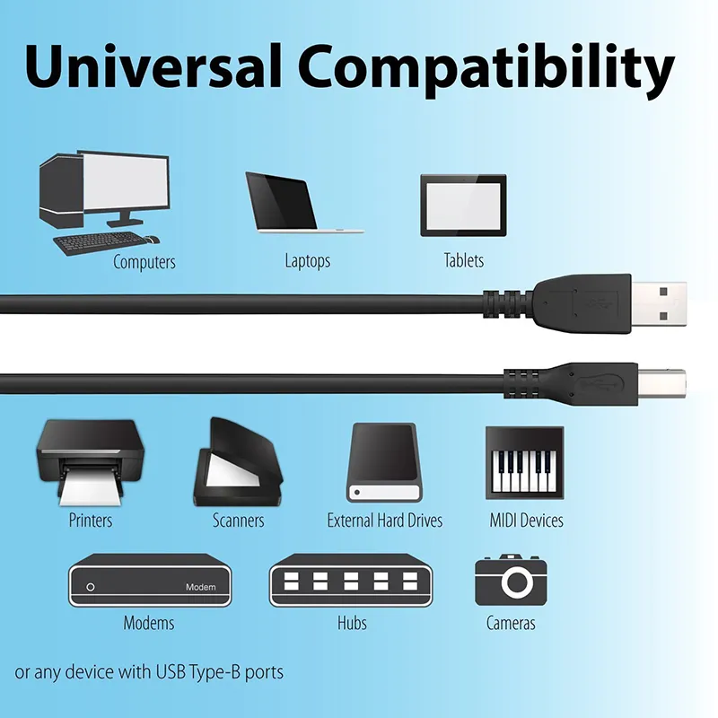 USB 2.0 Printer Cable a Male to B Male Printer USB Cable for Printer Scanner HP Canon Lexmark Epson DELL 1m 3.3FT