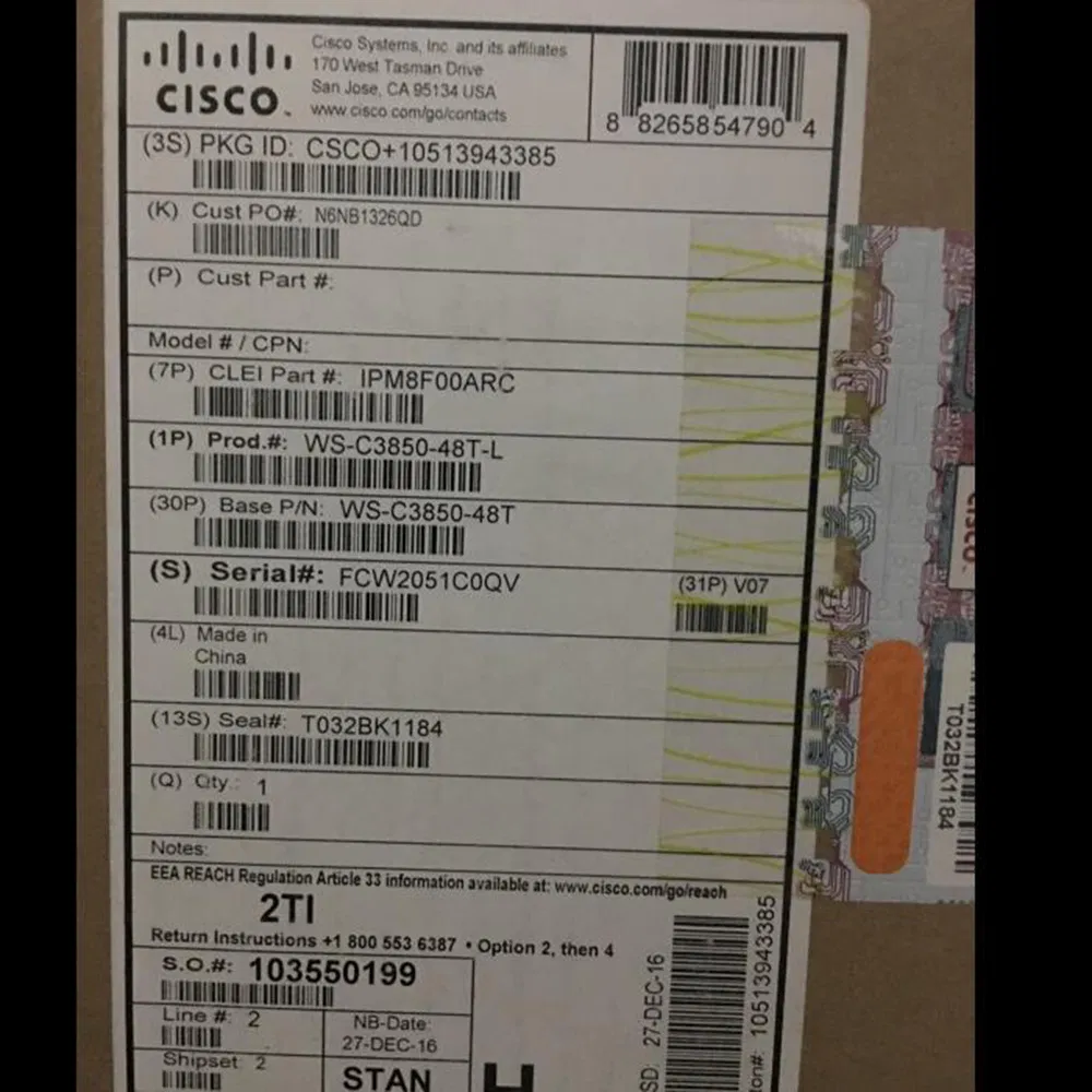 Ws-C3850-48t-L Cisco Catalyst 3850 48 Port Data LAN Base Ethernet Switch