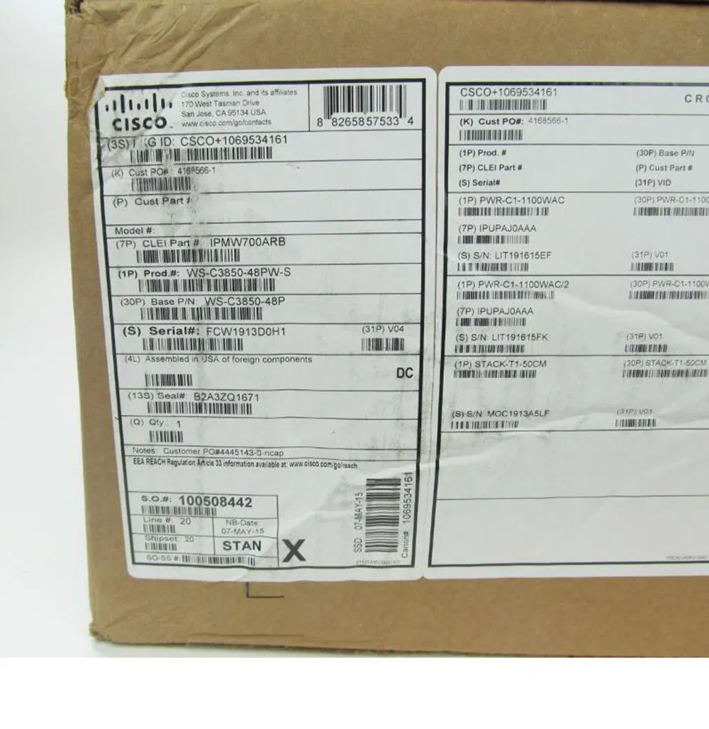 Ws-C3850-48t-L Cisco Catalyst 3850 48 Port Data LAN Base Ethernet Switch