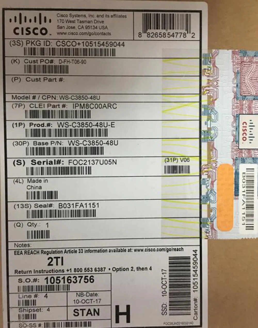 Ws-C3850-48t-L Cisco Catalyst 3850 48 Port Data LAN Base Ethernet Switch