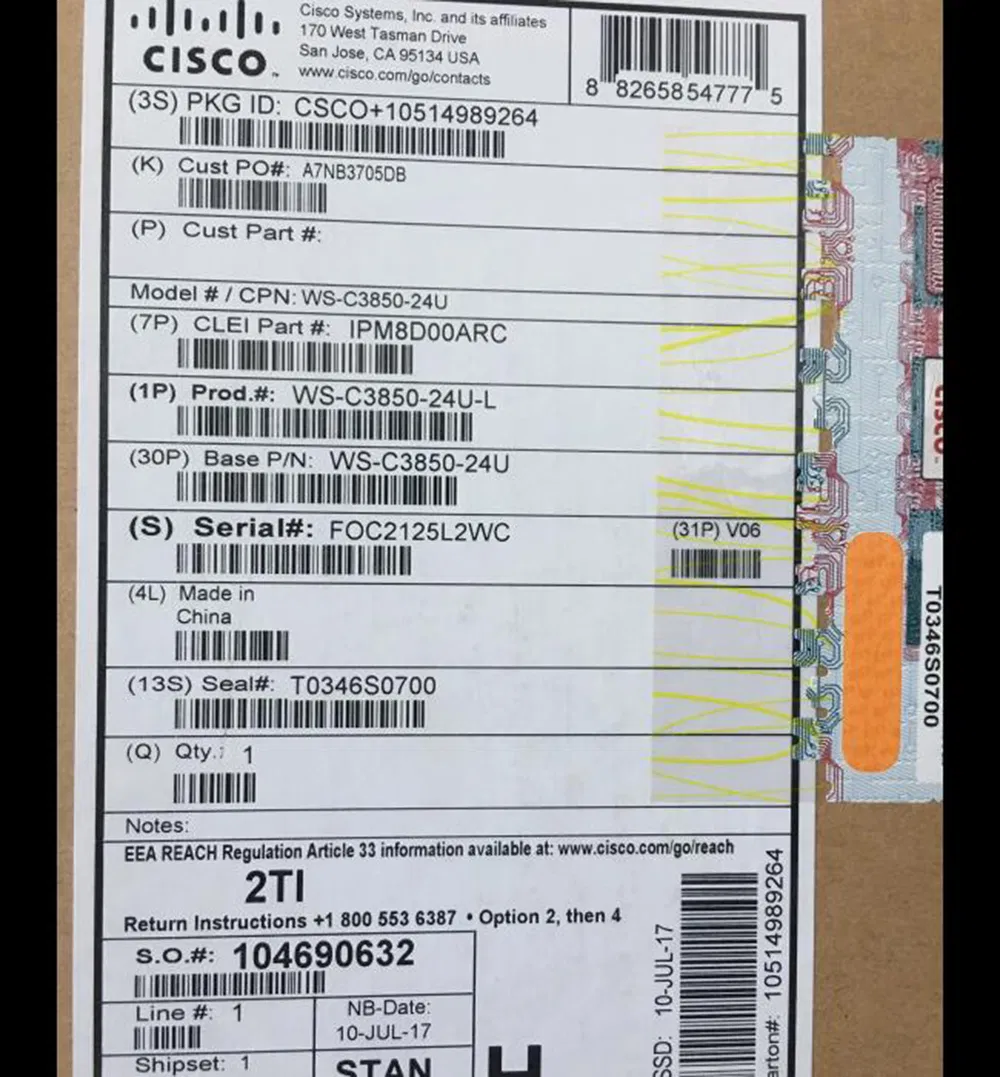 Ws-C3850-48t-L Cisco Catalyst 3850 48 Port Data LAN Base Ethernet Switch