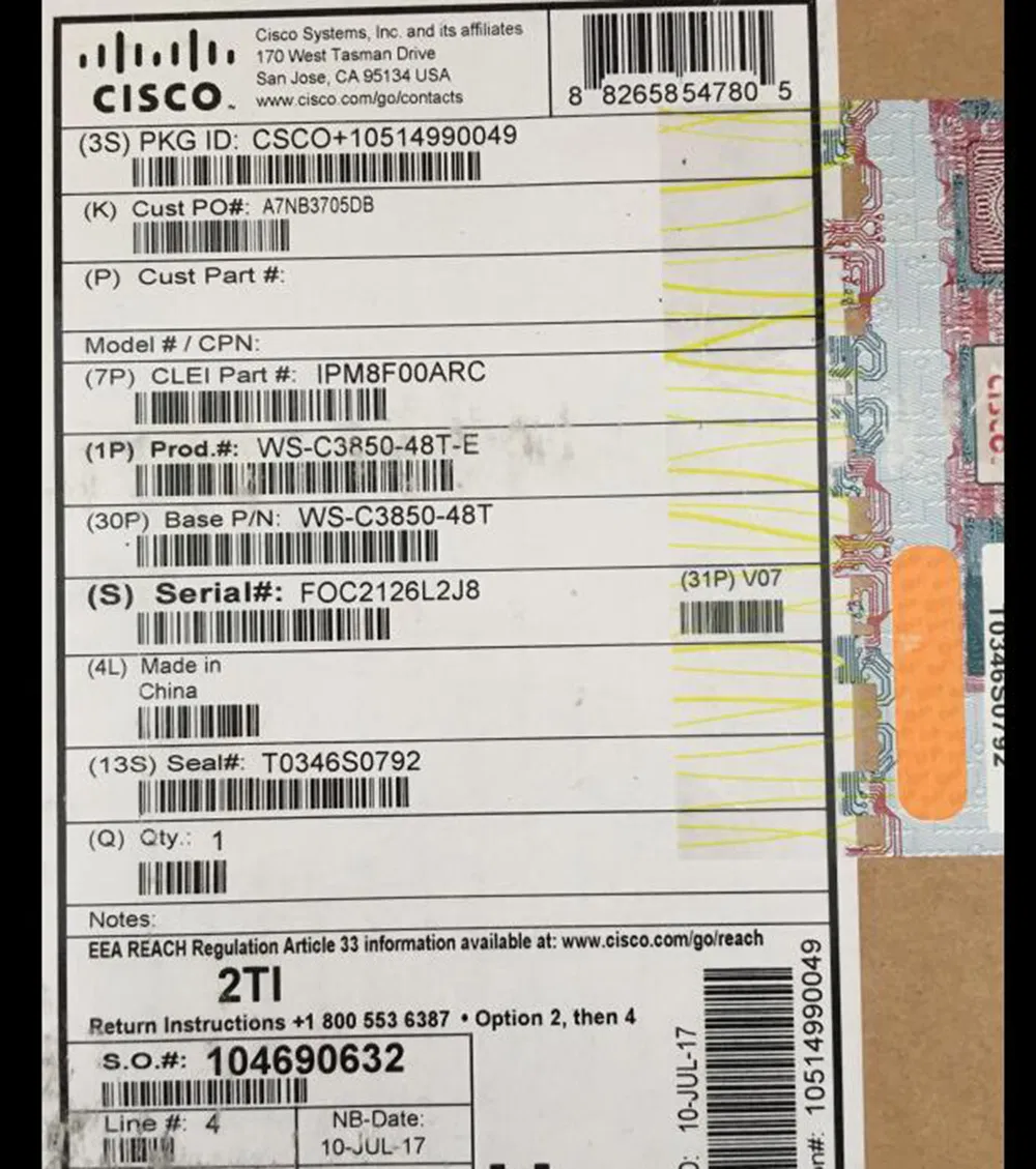 Ws-C3850-48t-L Cisco Catalyst 3850 48 Port Data LAN Base Ethernet Switch